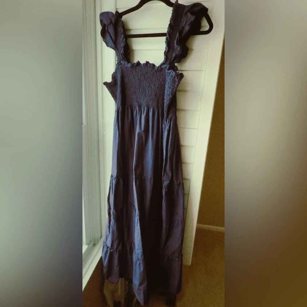 Hill House Blue Ruffled Cotton Dress Ellie Nap dress Navy Size XXL EUC cottage - Picture 10 of 12